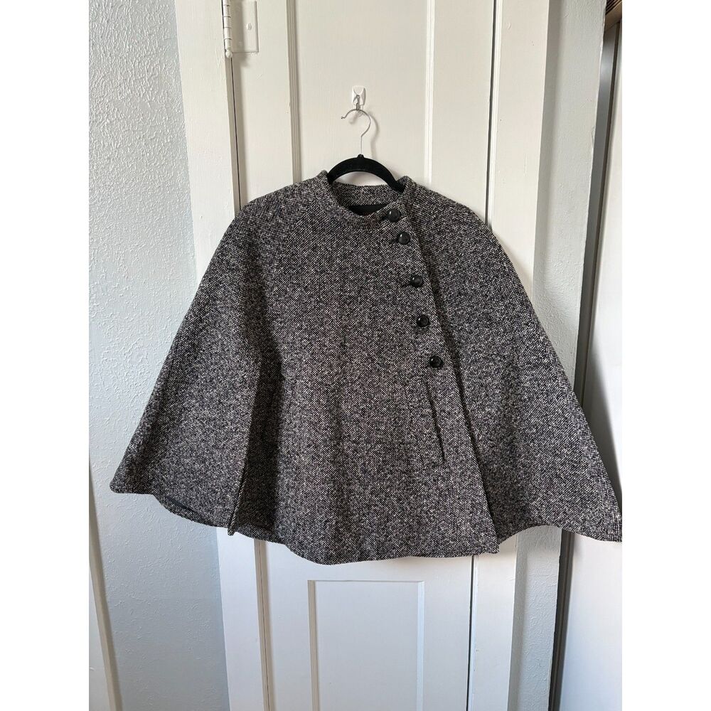 Vintage Wool Cape Coat Mac Mackintosh New England Tweed Salt and Pepper Cloak XL